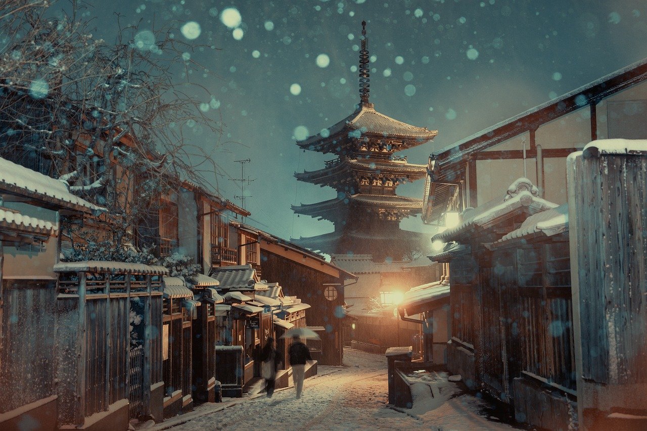 couple, night view, kyoto